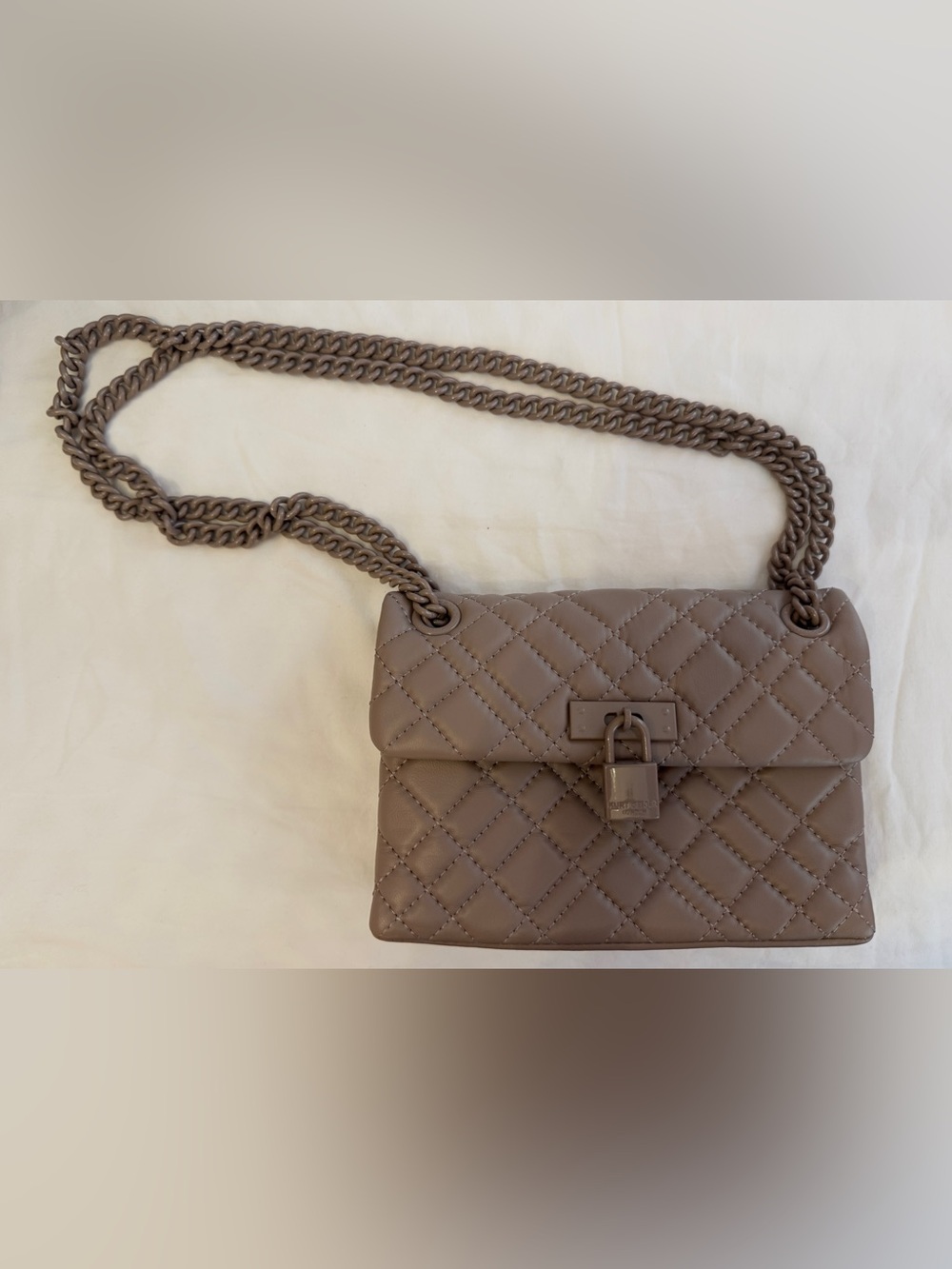 Kurt Geiger London Mini Brixton Drench Leather Shoulder Bag in Light Gray Brown! - Picture 7 of 7